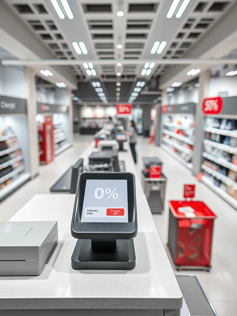 A high-angle shot of a clean, modern retail checkout counter