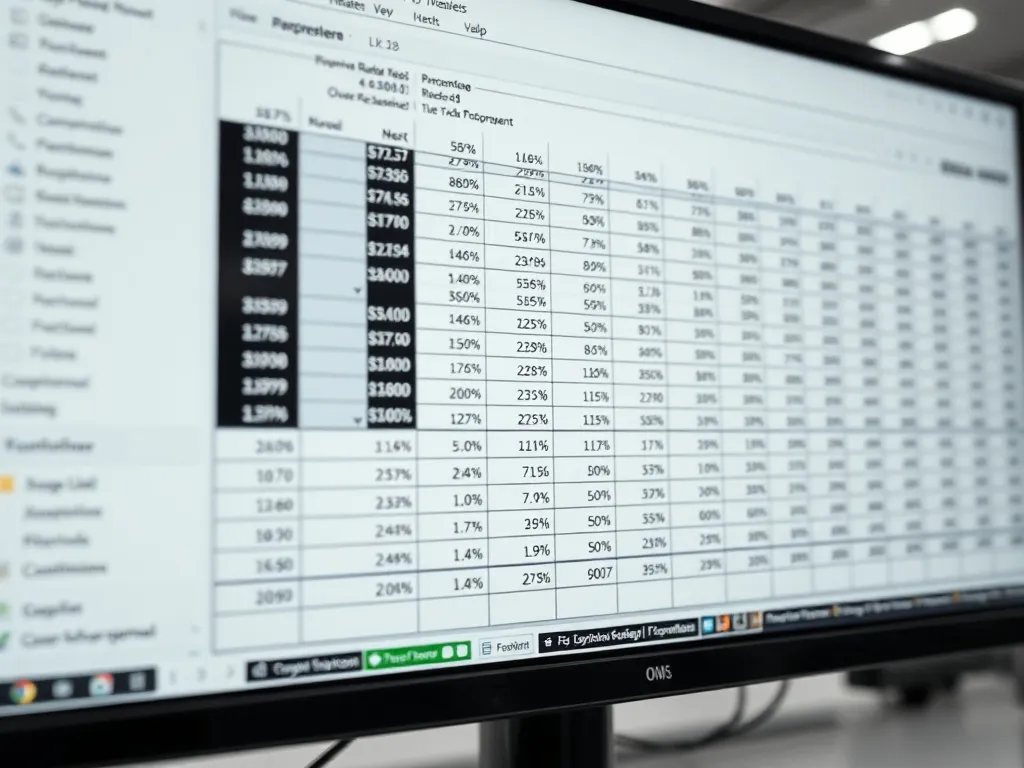 A high-contrast macro photo of a digital spreadsheet on a hi